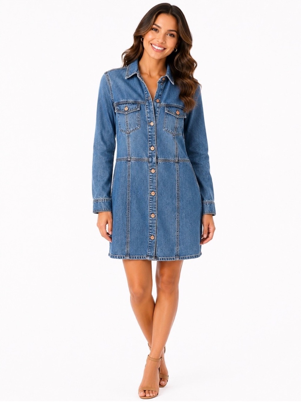 Frye Classic Blue Denim Button-Front Shirt Long Sleeve Dress boho western fall